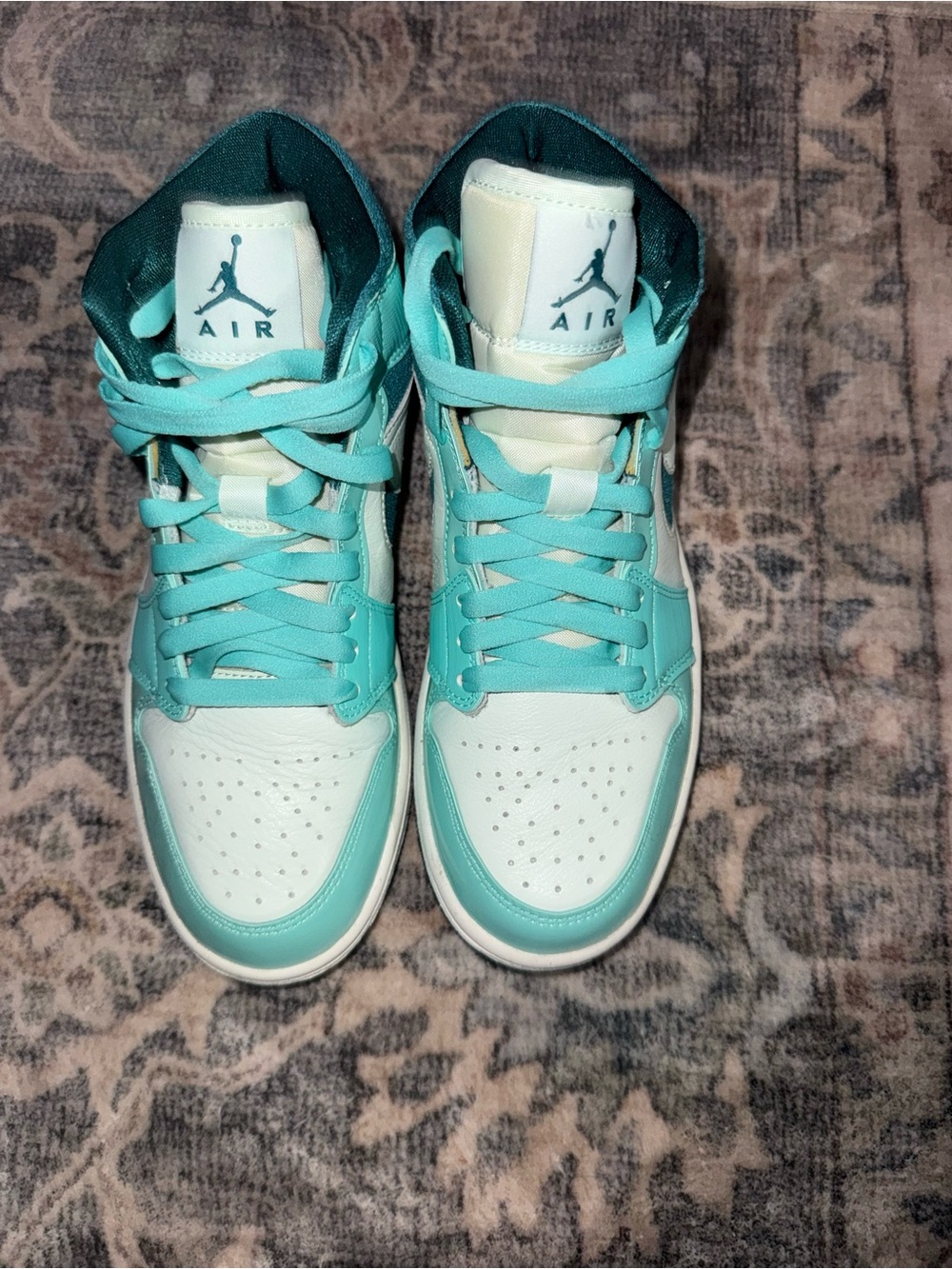 Jordan Women’s High-Top Sneakers in White and Teal - Picture 3 of 5